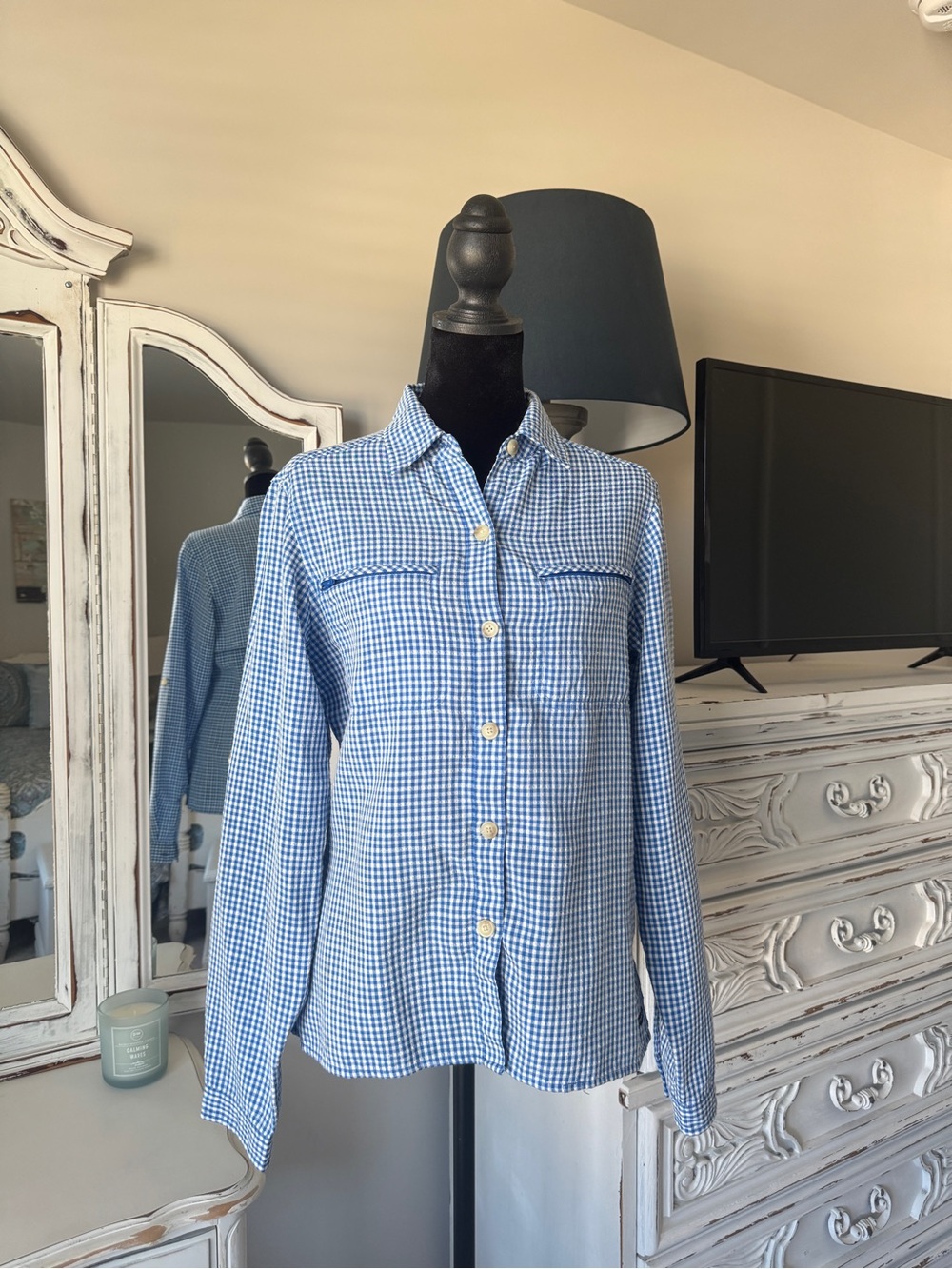 ExOfficio Light Blue Gingham Button-Down Shirt Insect Repellent Tech